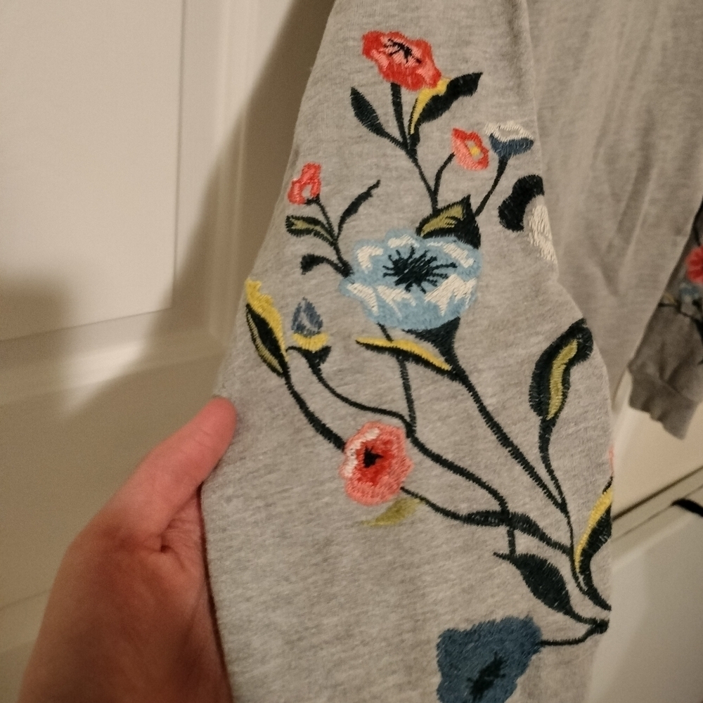 Anthropologie SUNDRY Floral Embroidered Gray Sweatshirt - Picture 3 of 10